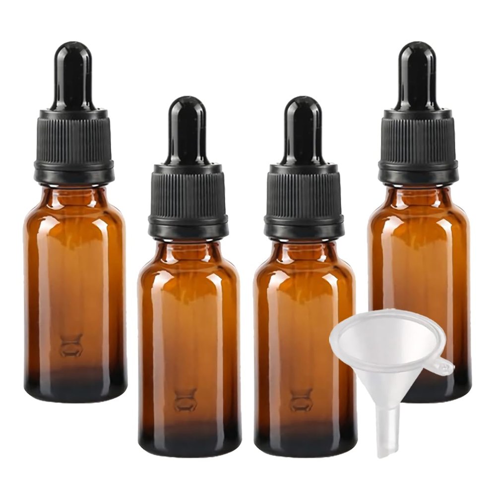LusDoly 4-Pack 20 mL Amber Glass Dropper Bottles with Glass Pipettes and Tamper-Evident Screw Caps