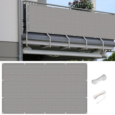 UV-Protection Balcony Privacy Screen, 1.2 x 6 m, HDPE Shade Net with Cable Ties, Light Gray