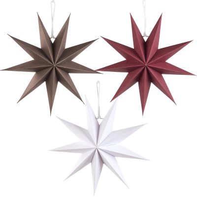 EASY JOY 3-Piece Set of 30 cm Nine-Point Paper Christmas Stars in White, Brown and Red