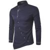 Rrongwn Men's Long-Sleeve Shirt with Angled Button Placket, Lace-Up Detail, Embroidery, Stand Collar, and Asymmetrical Hem view 1