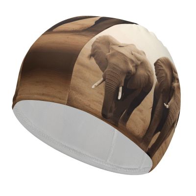 Buytruew Swim Cap for Women and Men, Elastic Cap for Long and Short Hair, Elephant Wildlife Design