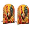 Bookends with Rooster Flowers, Decorative Wooden Bookends for Shelves and Desks, 2-Pack view 1