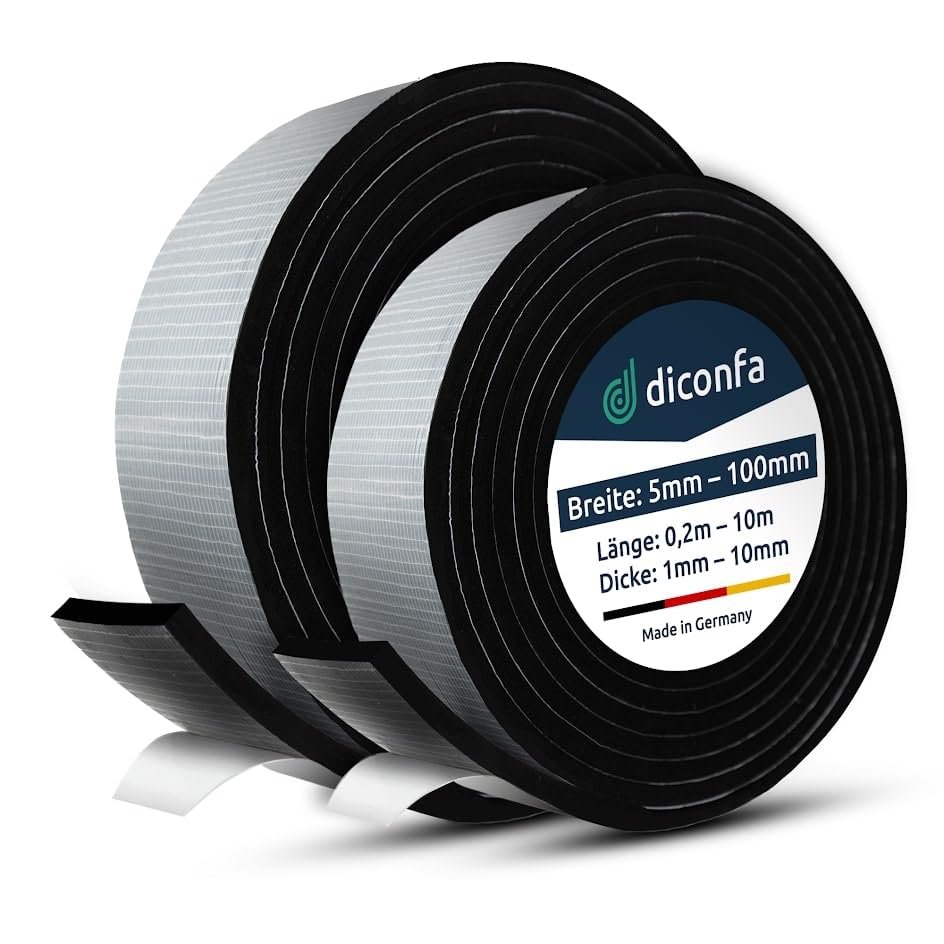 diconfa EPDM Closed-Cell Rubber Self-Adhesive Sealing Tape, 90 mm x 10 mm x 5 m