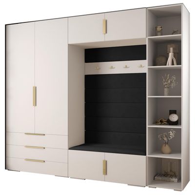 MEBLE KRYSPOL Inova 1 Wardrobe Set, White, Manila 18 Panels, Gold Handles, 236.7 x 240 x 47 cm