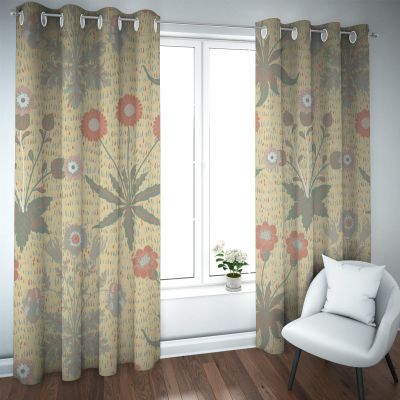 CHERHERART Boho Plant Flower Blackout Curtains, William Morris Art Vintage Window Panels, Sound-Reducing Window Treatments for Home Office, 2 Panels, W140 x H220 cm