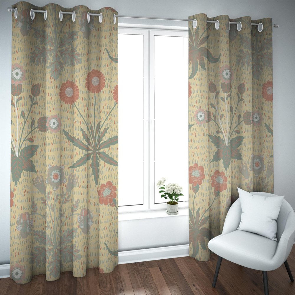 CHERHERART Boho Plant Flower Blackout Curtains, William Morris Art Vintage Window Panels, Sound-Reducing Window Treatments for Home Office, 2 Panels, W140 x H220 cm