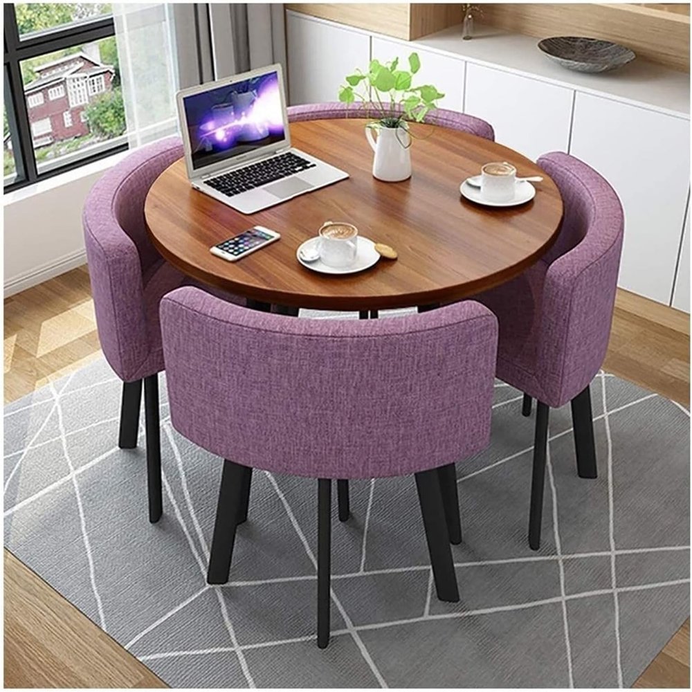 Round Wooden Table and Chair Set, 5-Piece, Purple