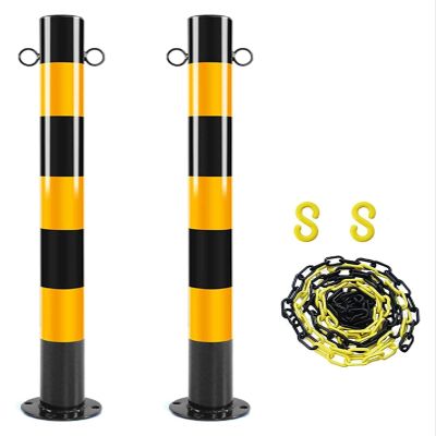 BGFYUSF Traffic Bollards, 2-Pack, Metal Posts with Plastic Chain Barrier and S-Hooks, Safety Posts for Commercial or Private Use