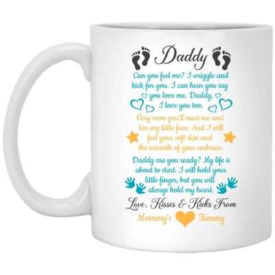 kisoyo Funny Ceramic Coffee Mug with "Daddy from Baby Bump Can You Feel Me I Am Wriggle and Kick for You" Inscription, 325 ml