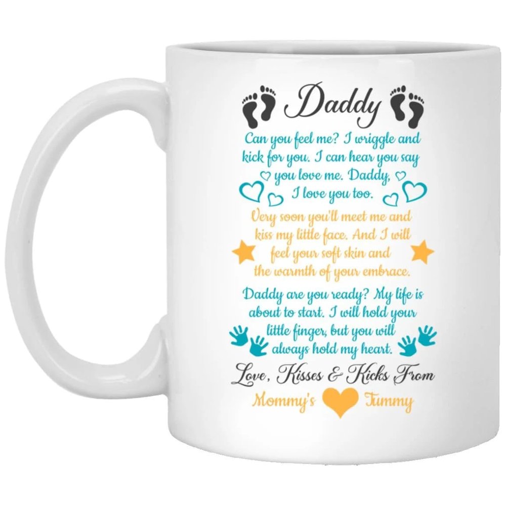 kisoyo Funny Ceramic Coffee Mug with "Daddy from Baby Bump Can You Feel Me I Am Wriggle and Kick for You" Inscription, 325 ml
