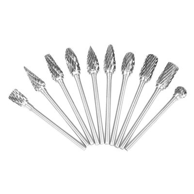 10-Piece Tungsten Carbide Burr Set, Double-Cut, 3 mm Shank