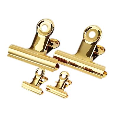 OZFENGH 5-Pack 30/75 mm Round Metal Handle Clips, Gold Bulldog Book Clips, Stainless Steel Ticket Clamps, Photo Holders (75 mm)