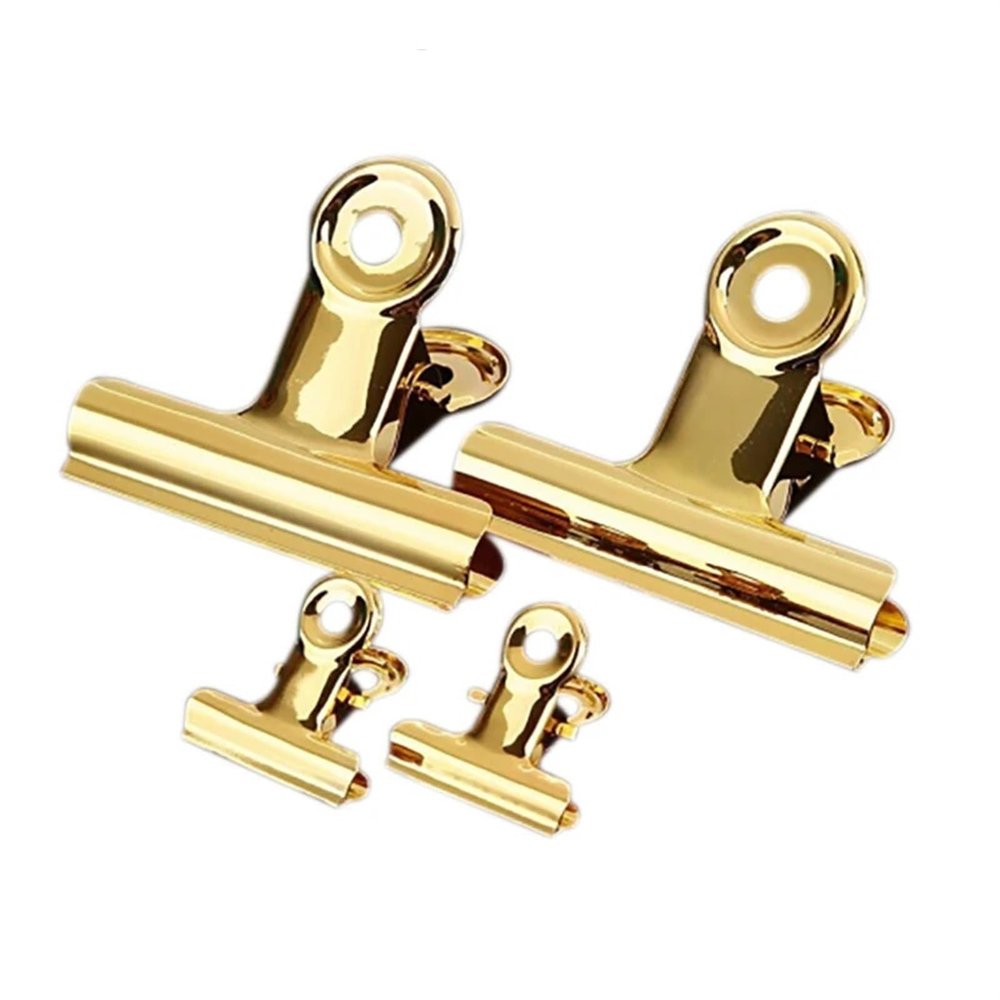 OZFENGH 5-Pack 30/75 mm Round Metal Handle Clips, Gold Bulldog Book Clips, Stainless Steel Ticket Clamps, Photo Holders (75 mm)