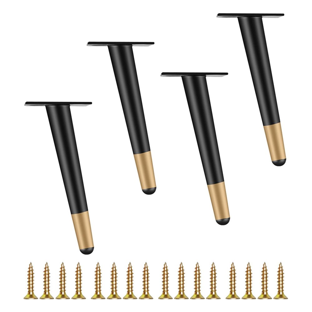 LIGUOYI Metal Furniture Legs, 4-Pack, Tapered, Vertical/Angled, 650 kg Capacity, 20 cm (8 in), Black-Gold