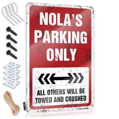 Funny “Nola's Parking Only” Vintage Metal Sign, Bar Decor, 8 x 12 in