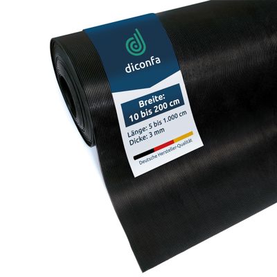 diconfa Fine-Ribbed Rubber Mat, 3 mm, 0.5 m Wide x 9.5 m Long