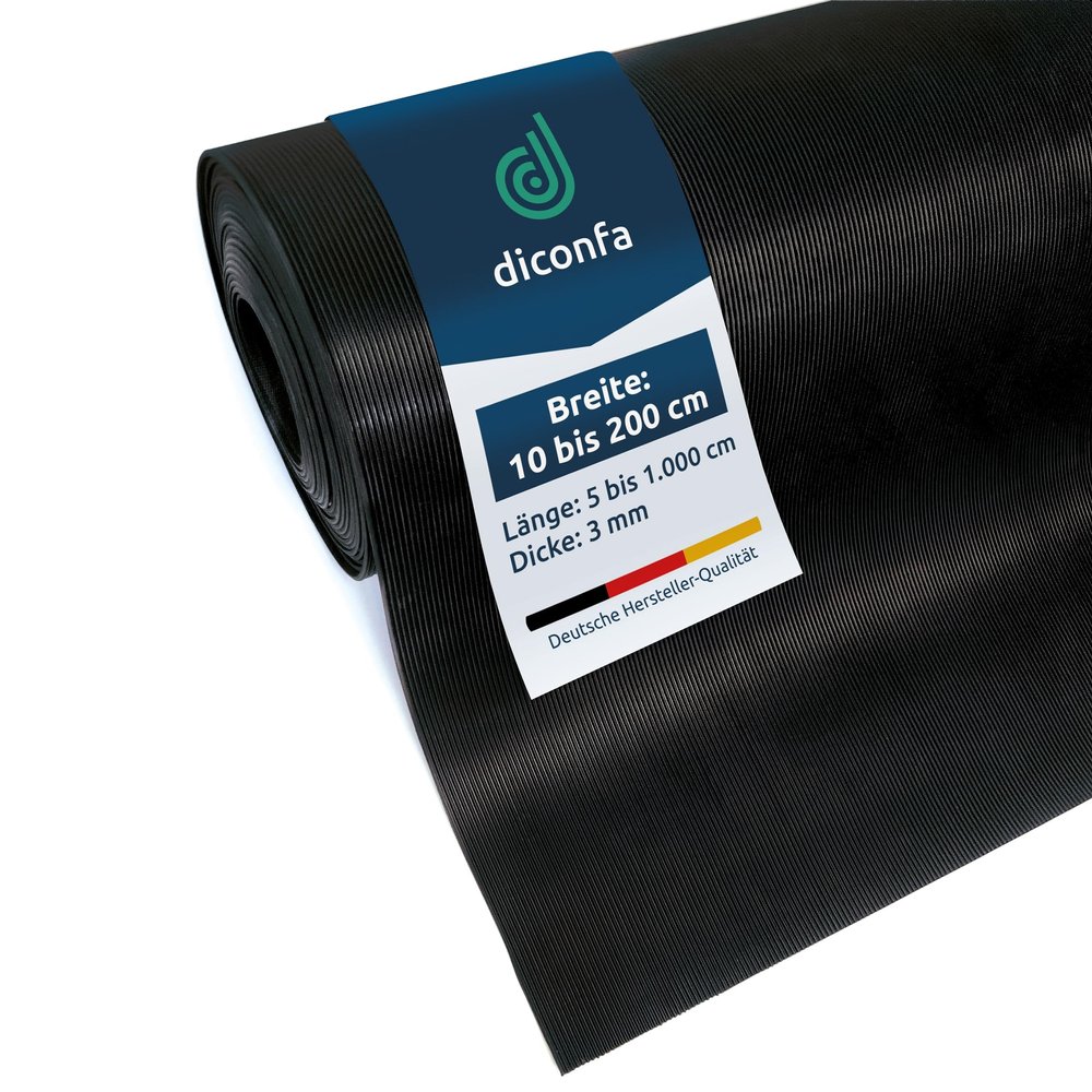 diconfa Fine-Ribbed Rubber Mat, 3 mm, 0.5 m Wide x 9.5 m Long