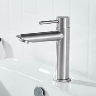 Brushed Black Single-Cold Basin Faucet for Balcony, Mop Sink or Pool, Single-Hole, 4-Point Universal, Straight Spout, Short Brushed Model