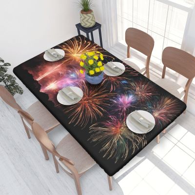 3D Explosion Firework Printed Tablecloth with Elastic Edge, 121.9 x 76.2 cm