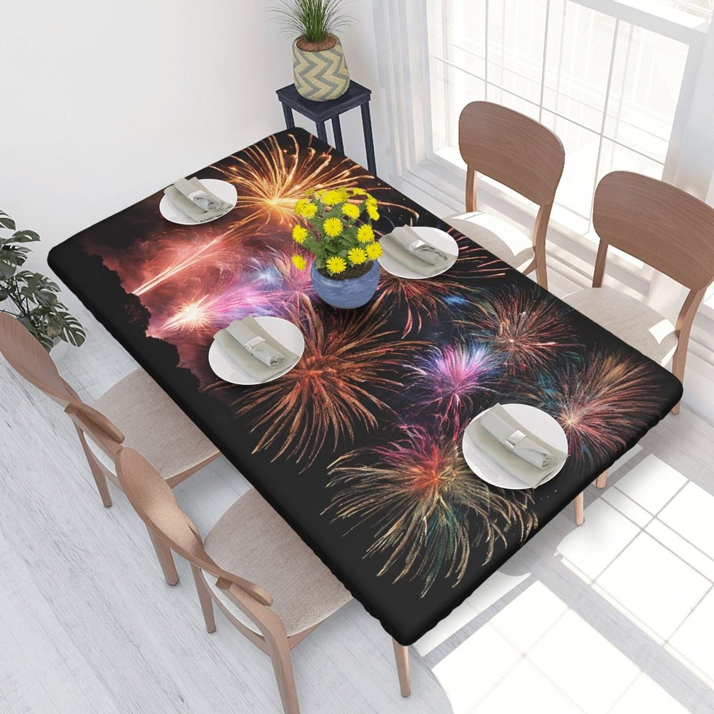 3D Explosion Firework Printed Tablecloth with Elastic Edge, 121.9 x 76.2 cm