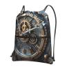 EdWal Drawstring Backpack with Clock Gear Print, Zipper Pocket, Black, One Size view 1