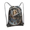 EdWal Drawstring Backpack with Clock Gear Print, Zipper Pocket, Black, One Size view 2
