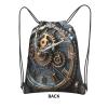 EdWal Drawstring Backpack with Clock Gear Print, Zipper Pocket, Black, One Size view 3