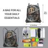EdWal Drawstring Backpack with Clock Gear Print, Zipper Pocket, Black, One Size view 4