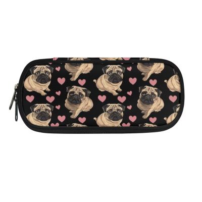 eurwhj Girls’ Pencil Case, Penguin and Pug Dog Design, Large Zippered Pen Holder