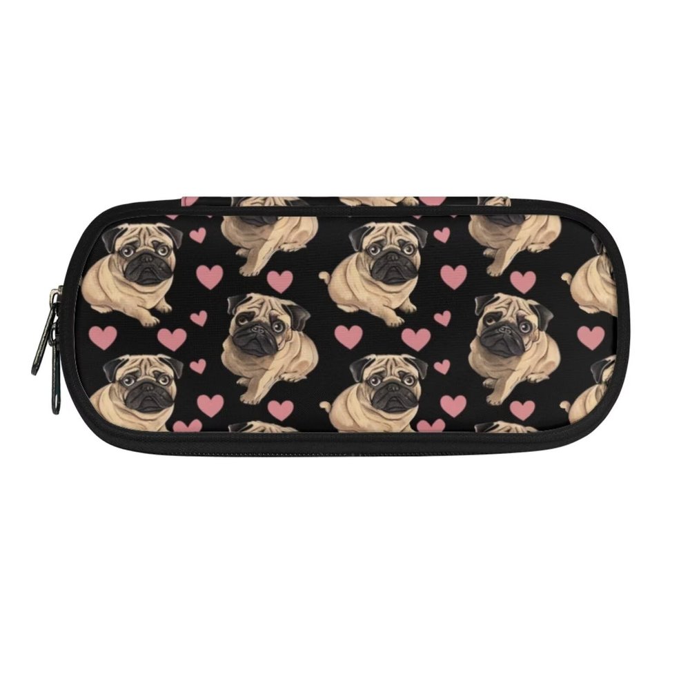eurwhj Girls’ Pencil Case, Penguin and Pug Dog Design, Large Zippered Pen Holder