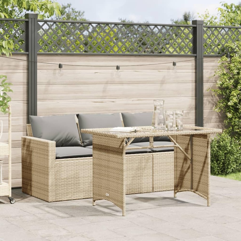 qohoio 2-Piece Garden Dining Set with Cushions, Beige Poly Rattan - 366333