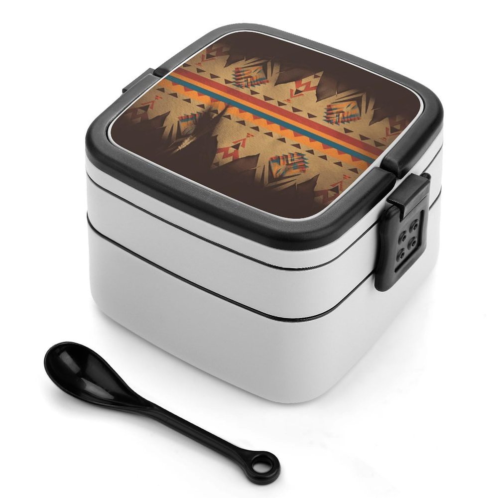 GFLFMXZW Native American Bento Box for Adults, 2-Tier Lunchbox with Spoon and Handle