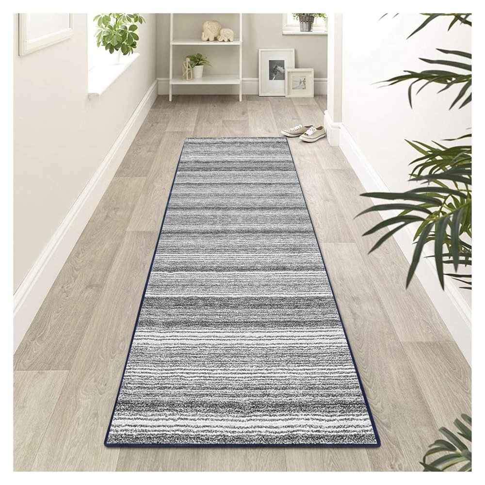Siunwdiy Gray Abstract Runner Rug, Non-Slip Washable Kitchen Hallway Runner, 60 x 360 cm
