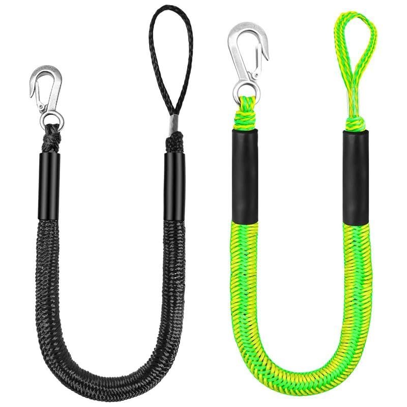 Boat Docking Line with Bungee Cord for Kayaks, Watercraft, Ski Boats, Pontoons and Canoes, Black