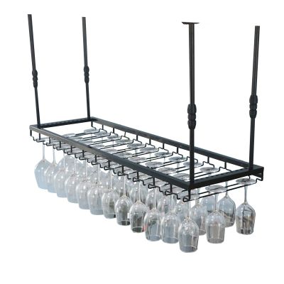 Generic Ceiling-Mounted Bar Wine Rack and Stemware Holder for Kitchen, Black, 120 x 35 cm