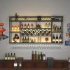Industrial Wall-Mounted Wine Rack with Glass Holder and Light Strip, 100 x 20 x 100 cm view 1