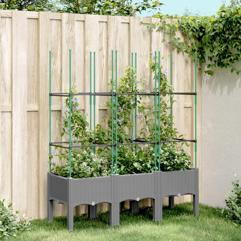 JUDYY Light Gray Planter Box with Trellis, 120 x 40 x 142.5 cm, PP - 367957
