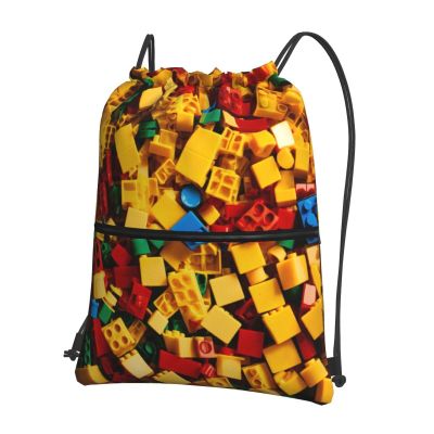 EdWal Drawstring Backpack with Colorful Brick Print, Black, One Size