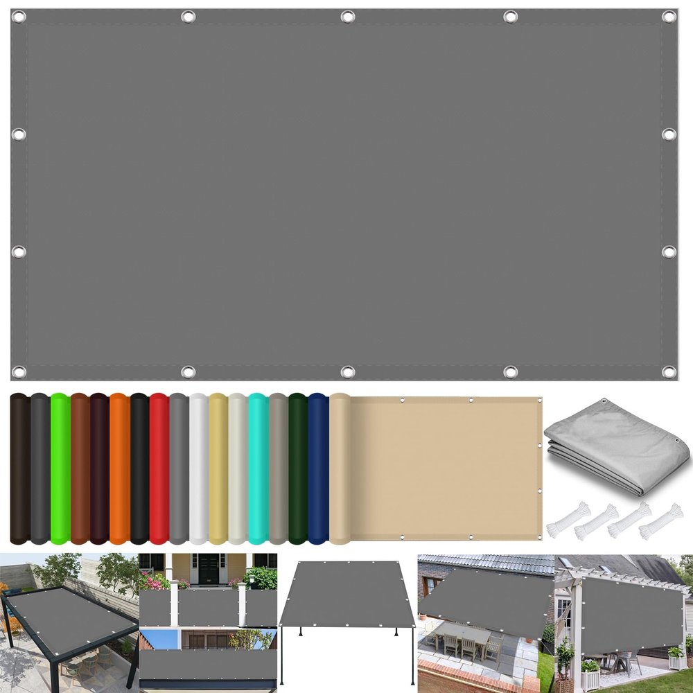 Rectangular Shade Sail 60 x 640 cm, 98% UV Protection, Wind- and Weather-Resistant, Light Gray