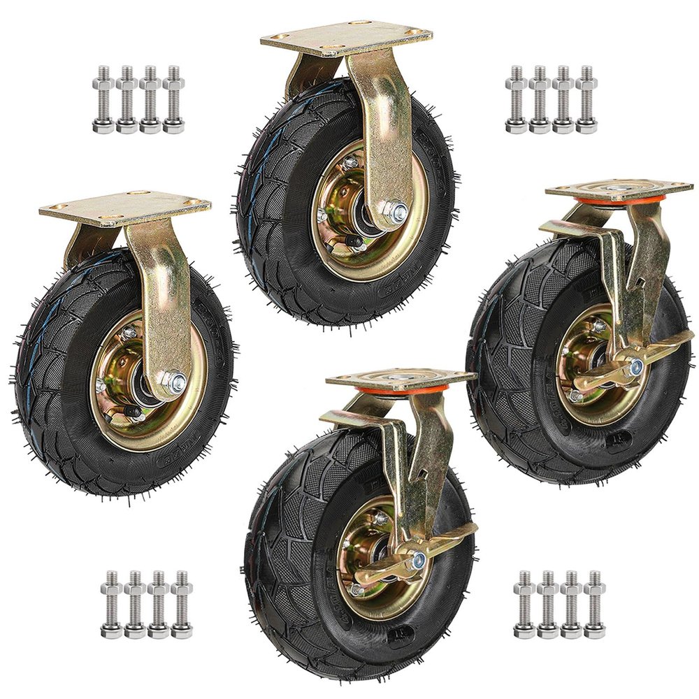 Industrial Heavy-Duty 8"/10" Pneumatic Swivel Casters, 4-Piece Set, Quiet Trolley Wheels, 3 Options
