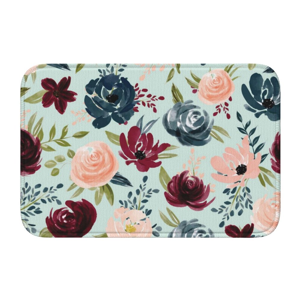 HSJFS Indoor and Outdoor Doormat, Washable, Brown and Navy Floral Print
