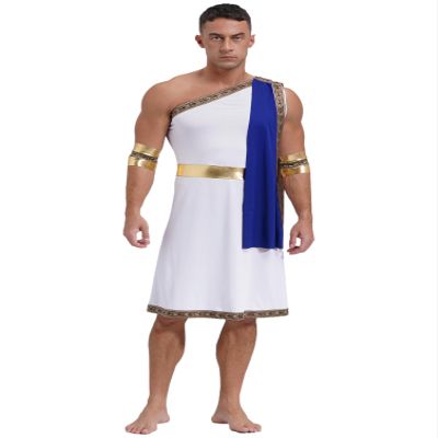 Winying Men's Roman Gladiator Costume, Ancient Greek Toga, Blue, XXL
