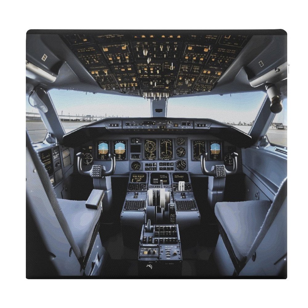 YJWANDO Square Airplane Cockpit Print Memory Foam Chair Cushion