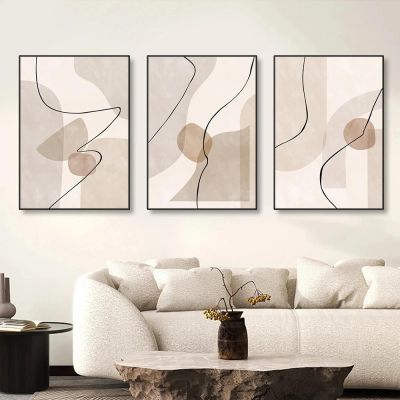 ZHAOLIN Abstract Beige Color-Block Lines Canvas Wall Art, Boho Modern Print, Vintage Poster, 60 x 80 cm (24 x 31 in), Set of 3, Unframed