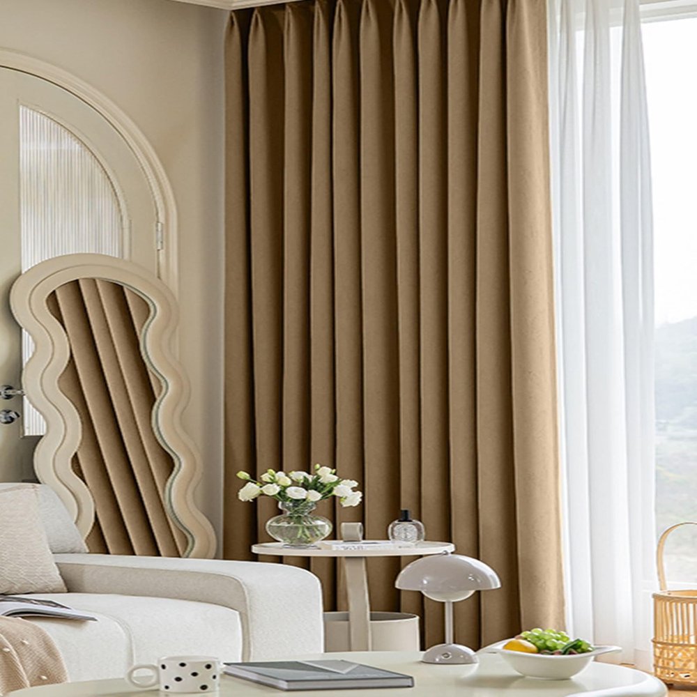 Daesar Blackout Curtains with Hooks, 2-Piece Set, 107 x 183 cm, Caramel