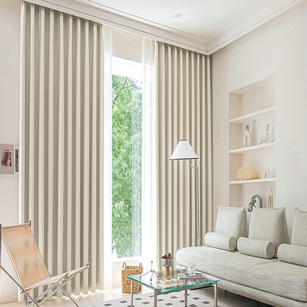 Daesar Beige Blackout Curtains, Set of 2, 107 x 115 cm