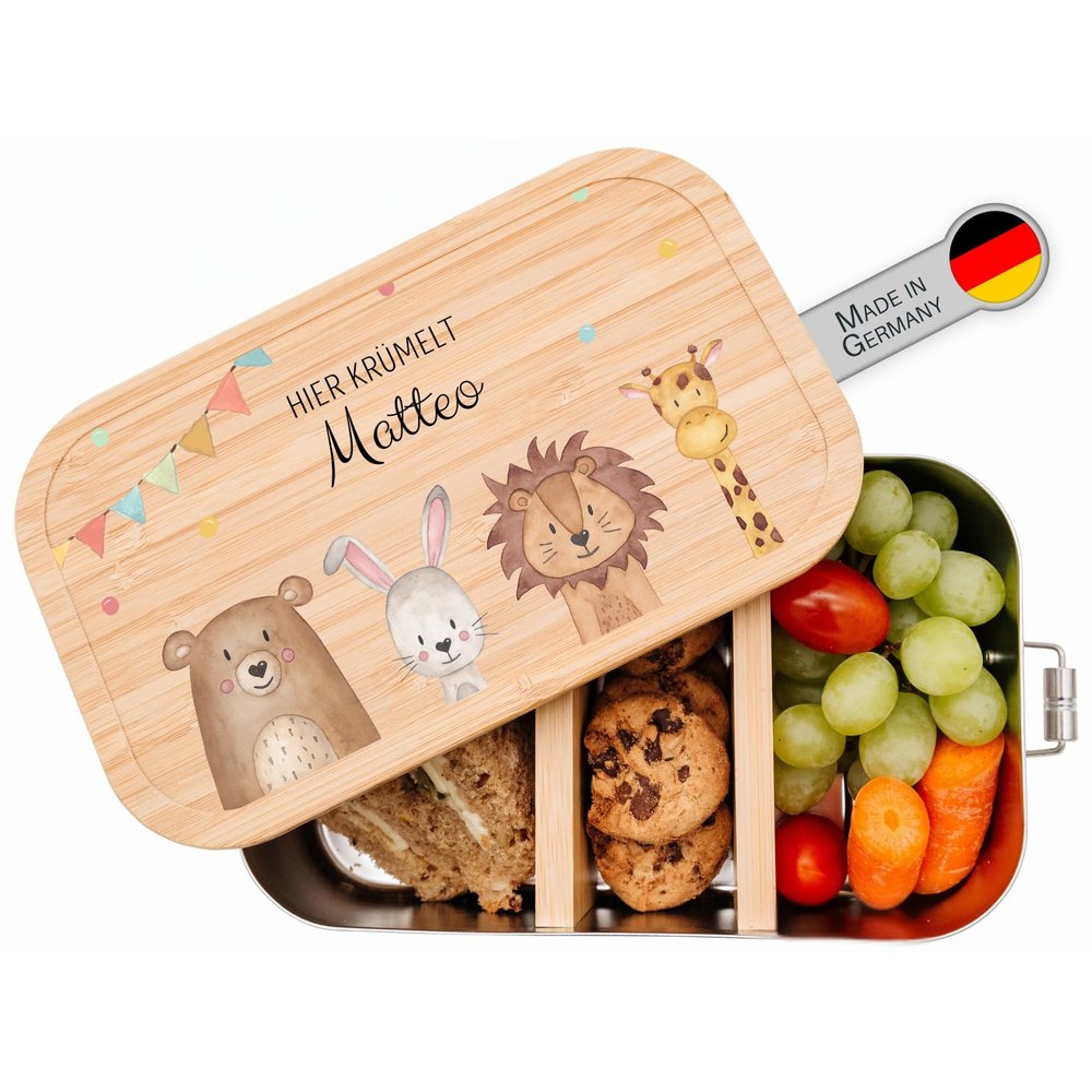 wunderwunsch Personalized Stainless Steel Lunch Box with Name