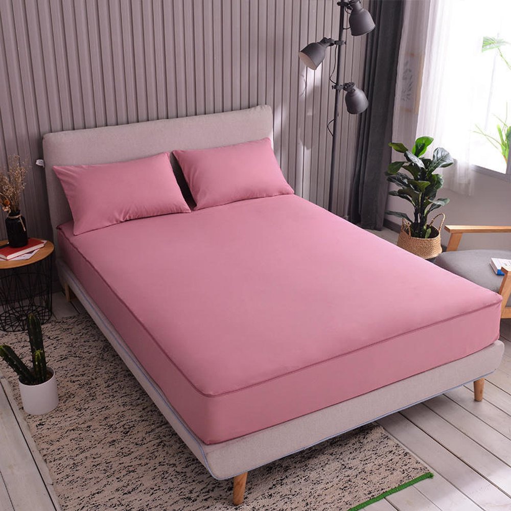 JIALIANG Zippered Mattress Cover, 150 x 200 + 20 cm, Light Pink, Cotton and Microfiber, Breathable