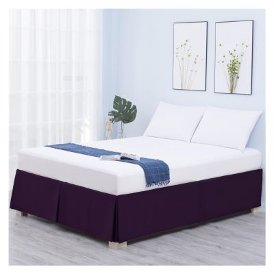 ZGXNYI 1-Piece Polyester Faux Silk Pleated Bed Skirt, Deep Purple, King 200 x 203 x 35.5 cm