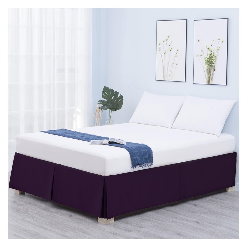 ZGXNYI 1-Piece Polyester Faux Silk Pleated Bed Skirt, Deep Purple, King 200 x 203 x 35.5 cm